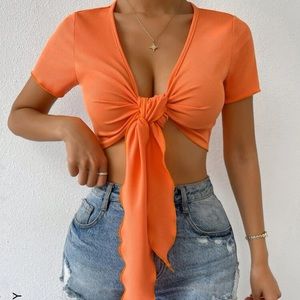 Rib-knit Knot Front Crop Top